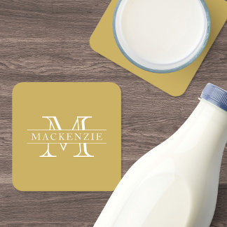 Anpassade Färger Kantlist Familjenamn Monogram Underlägg Papper Kvadrat