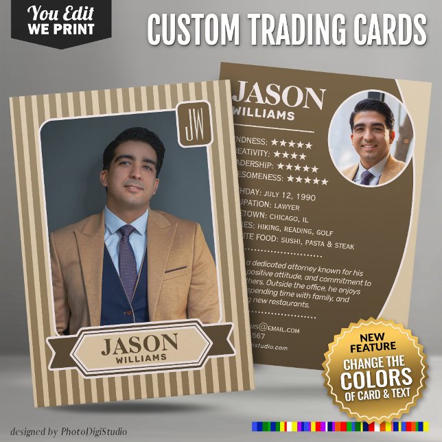 Anpassade Färger Trading Card, Alla Tillfällen Fot (Custom Colors Trading Card, Any Occasion Photo Profile Card, Vintage Unique Business Card)