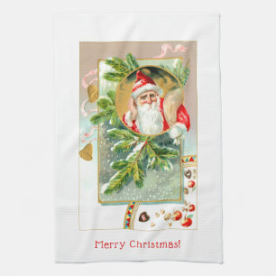 Anpassade Färgfläckig jultomte med träd Kökshandduk