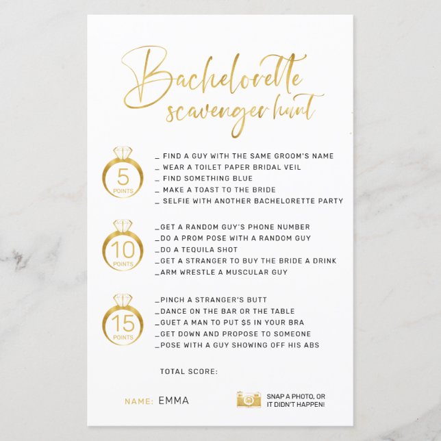 Anpassade Faux Guld Bachelorette Scavenger (Framsida)
