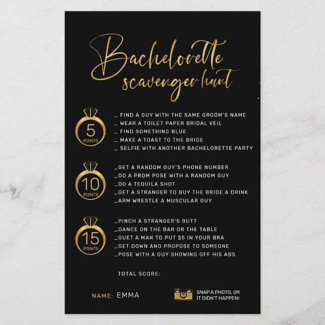 Anpassade Faux Guld Black Bachelorette Hunt (Framsida)