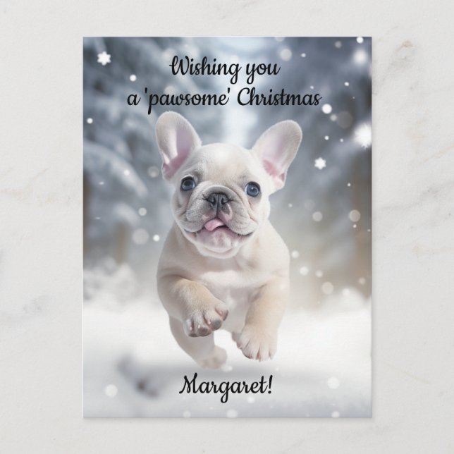 Anpassade Festive Frenchie Frolic Vykort (Framsida)