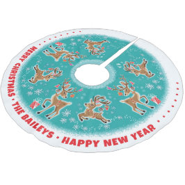 Anpassade Festive Retro Reindeer Julgransmatta Borstad Polyester