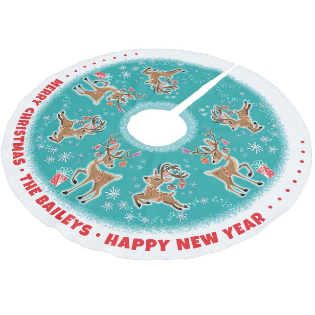 Anpassade Festive Retro Reindeer Julgransmatta Borstad Polyester (Vinklad)