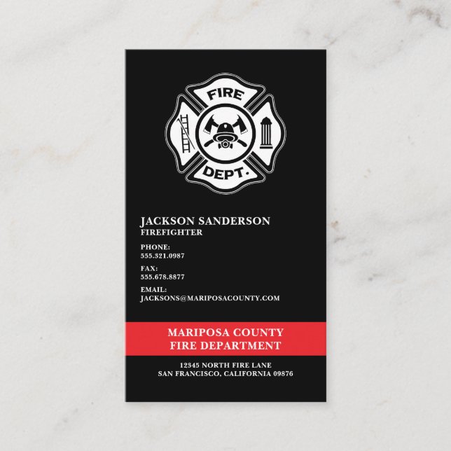 Anpassade Fire Department Logotyp Firefighter Visitkort (Framsida)