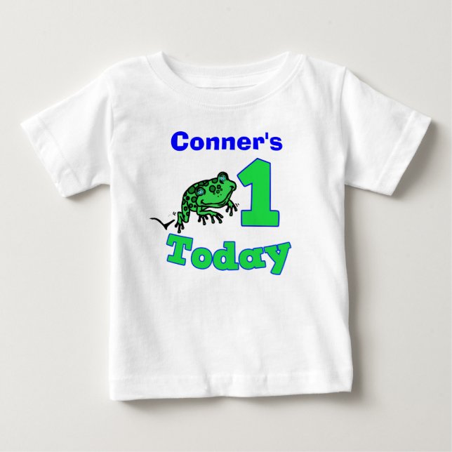 Anpassade First Birthday Boy Froggy Shirt T Shirt (Framsida)
