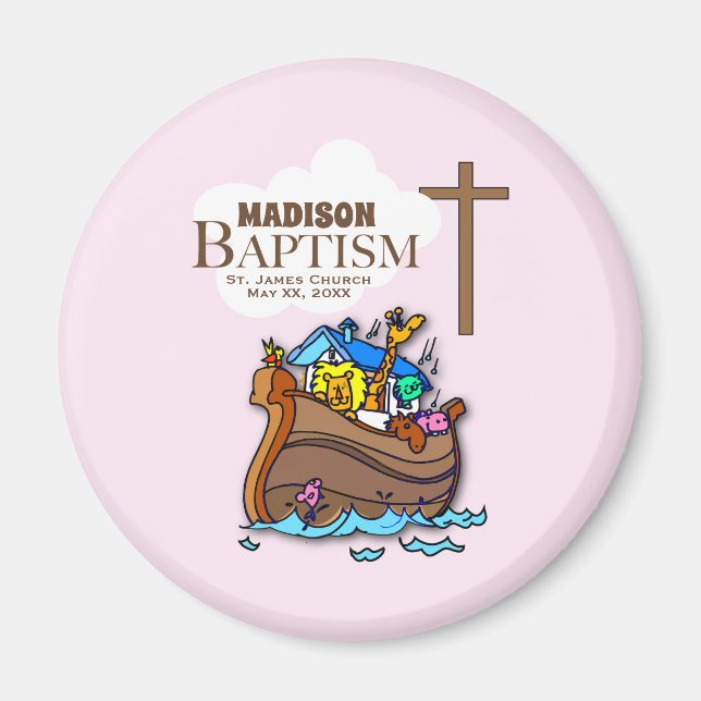 Anpassade, Flicka Baptism Noahs Ark Magnet (Framsidan)