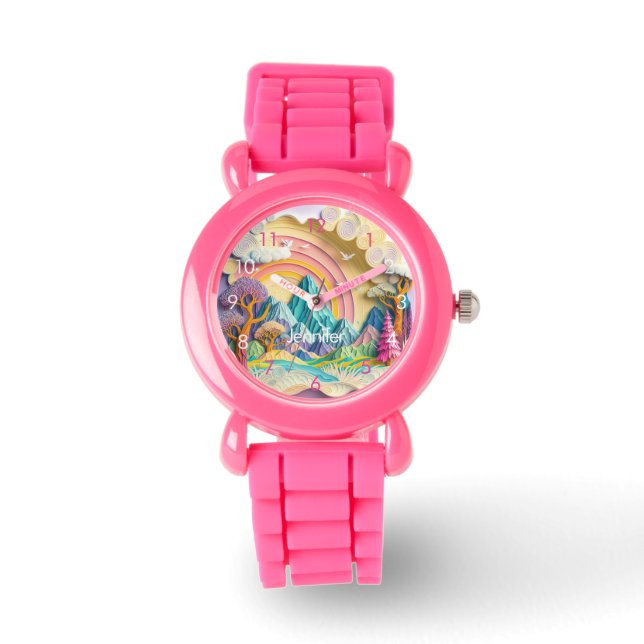 Anpassade flicknamn regnbåge natur armbandsur (Framsida)