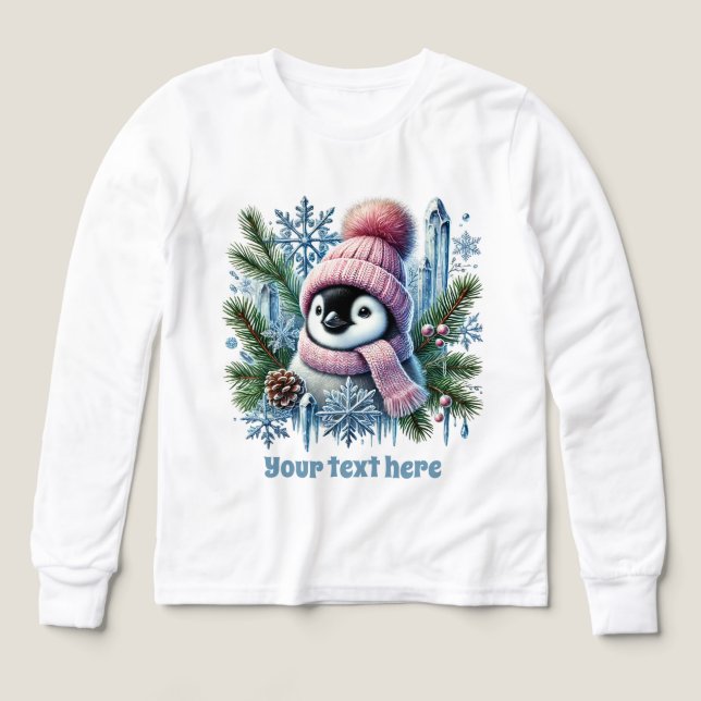 Anpassade flickor i julpenguin t shirt (Design framsida)