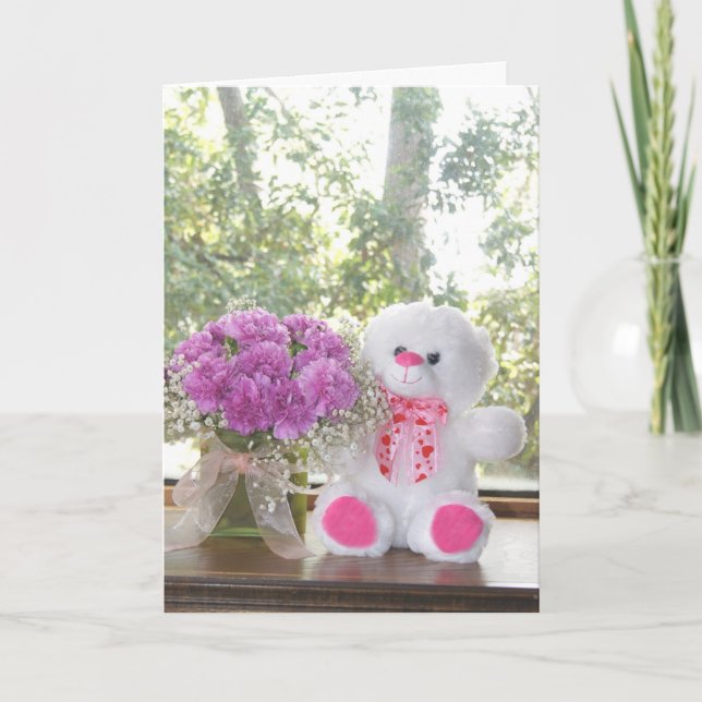 Anpassade Flowers & Nalle Valentine Card Helgkort (Framsida)