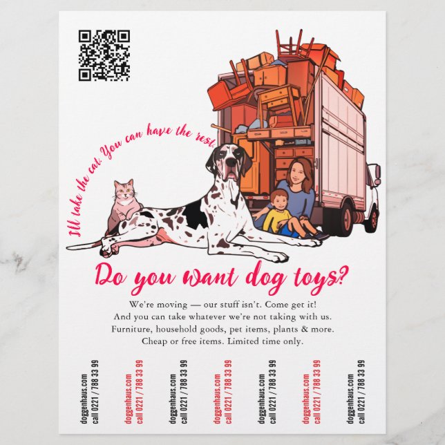 Anpassade Flytt & Utrymningsdesigner med Katt Hund Reklamblad (Framsidan)