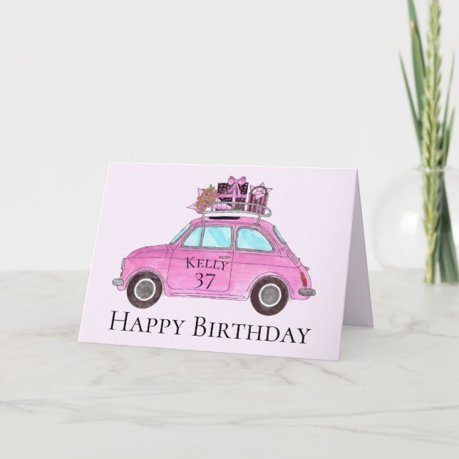 Anpassade födelsedag Retro Fiat 500 Kort (Framsida)