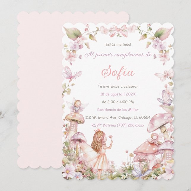 Anpassade födelsedagsfajer för älvor inbjudningar (Fram/baksida)