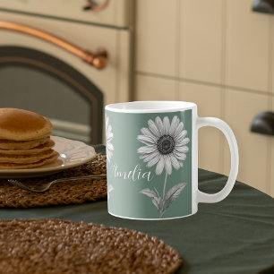Anpassade för Grönten Cute Daisy Flower Boho Kaffemugg