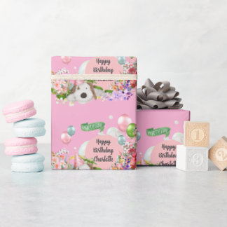 Anpassade för Rosa av Valp vid födelsedagspressnin Presentpapper