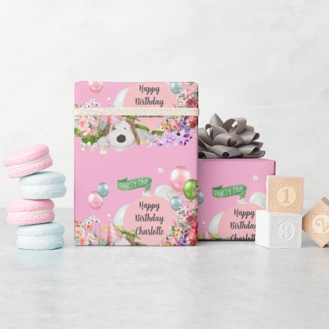Anpassade för Rosa av Valp vid födelsedagspressnin Presentpapper (Baby Shower)