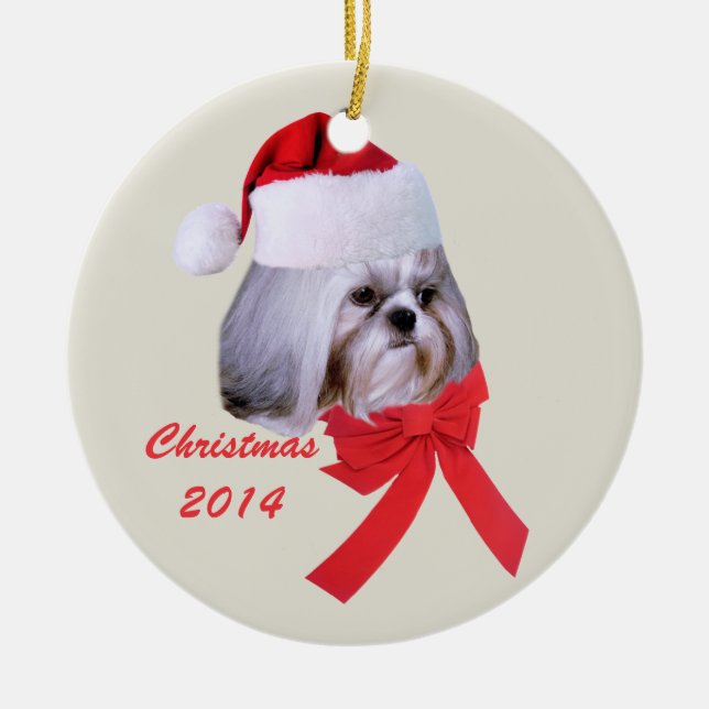 Anpassade för Shih Tzu julprydnad Julgransprydnad Keramik (Framsidan)