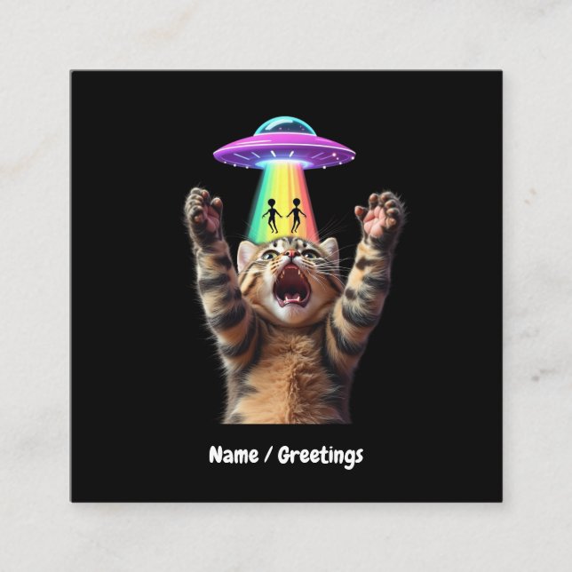 Anpassade för Superskojet Funny Cat Selfie Alien U Fyrkantigt Visitkort (Framsida)