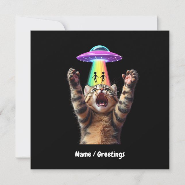 Anpassade för Superskojet Funny Cat Selfie Alien U Inbjudningar (Framsida)