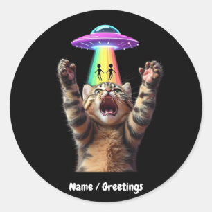Anpassade för Superskojet Funny Cat Selfie Alien U Runt Klistermärke