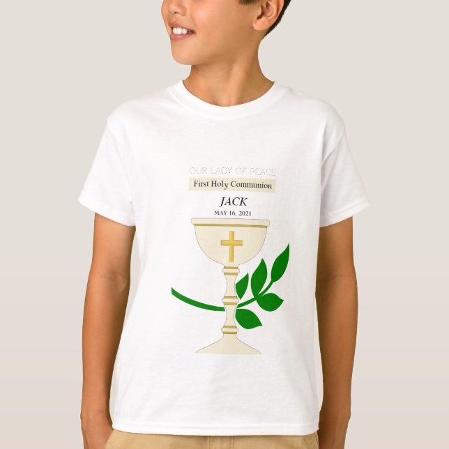 Anpassade Första Heligan Communion Chalice T-shirt (Framsida)