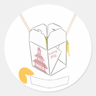 Anpassade Fortune Cookie w/Chinese Takeout Box Runt Klistermärke