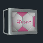 Anpassade Fotboll Fotboll Rosa och vit<br><div class="desc">Ett rektangulärt bälte-låsbeslag med en roligt sportdesign för den flicka eller kvinna som är en ivrig fotbollsspelare eller fotbollsspelare fläkt. Den har en rosa- och vit fotboll eller fotboll med samordning av texten om rosa anpassade för deras namn. Andra färg-kombinationer finns tillgängliga i vår butik och vi välkomnar begäran om...</div>