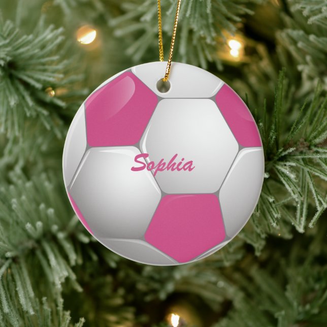 Anpassade Fotboll Fotboll Rosa och vit Julgransprydnad Keramik (Träd)