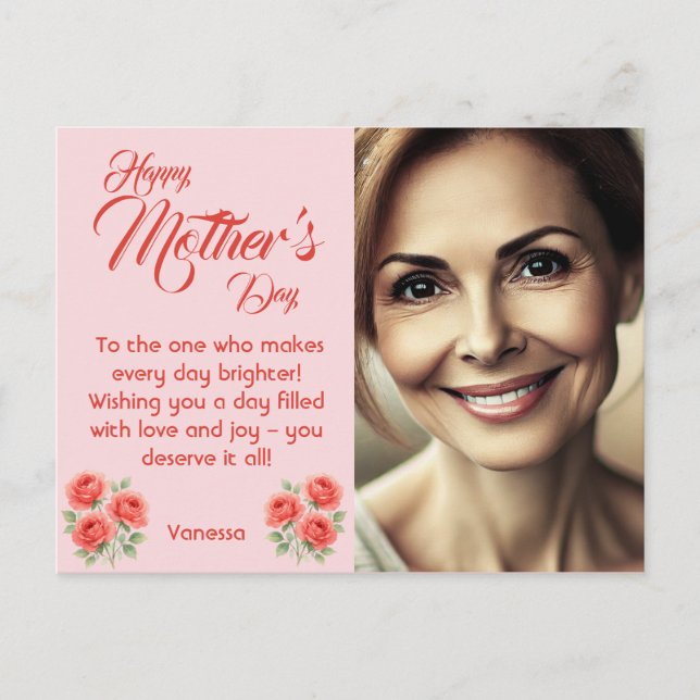 Anpassade Foto & Blommigt Decor - Pastel Rosa Helg Vykort (Framsida)