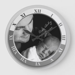Anpassade Fotografier Clock Silver Roman Numeral Stor Klocka