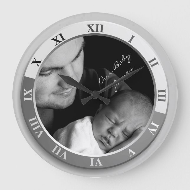 Anpassade Fotografier Clock Silver Roman Numeral Stor Klocka (Framsida)