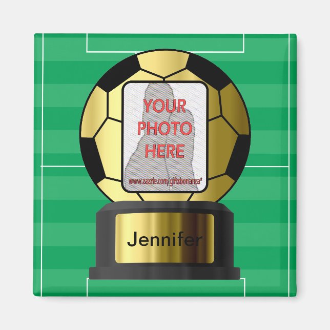 Anpassade fotogyllene fotboll magnet (Framsidan)