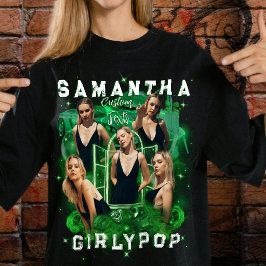 Anpassade foton Bootleg Vintage Smaragdgrön Rap T Shirt