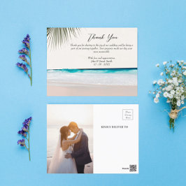 Anpassade fotopalmblad strand bröllop tackkort vykort