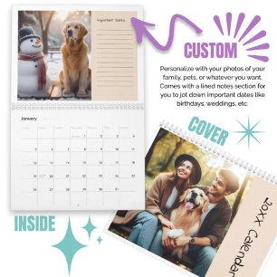 Anpassade fotopatfamiljspets med länkade antecknin kalender