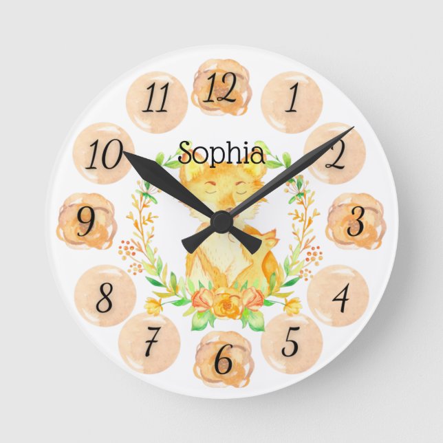 Anpassade Fox Nursery Clock Medium Rund Klocka (Framsida)