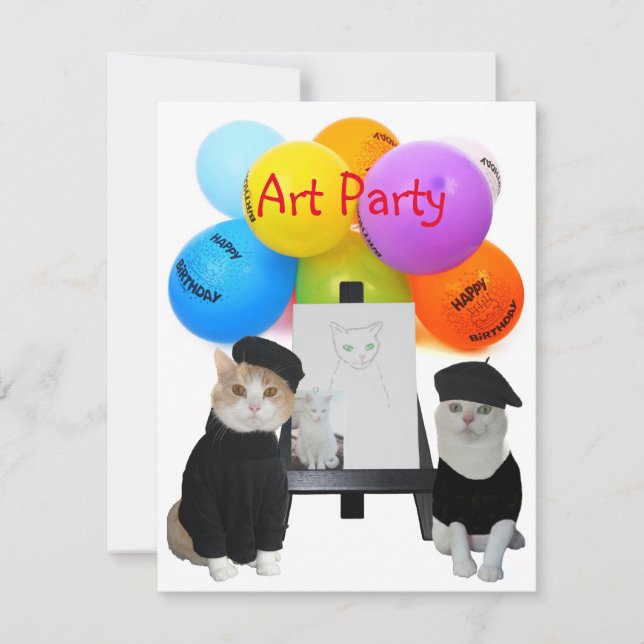 Anpassade Funny Cats Art Party-inbjudan Inbjudningar (Framsida)