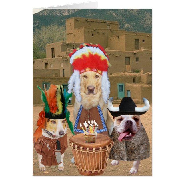 Anpassade Funny Dogs Native American Theme Hälsningskort (Framsidan)