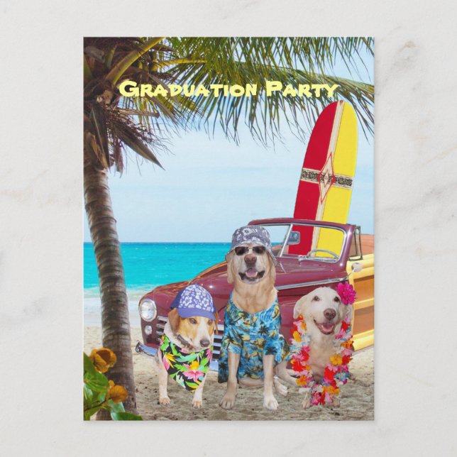 Anpassade Funny Hund/Lab Postcard Beach Party Inbjudan Vykort (Framsida)