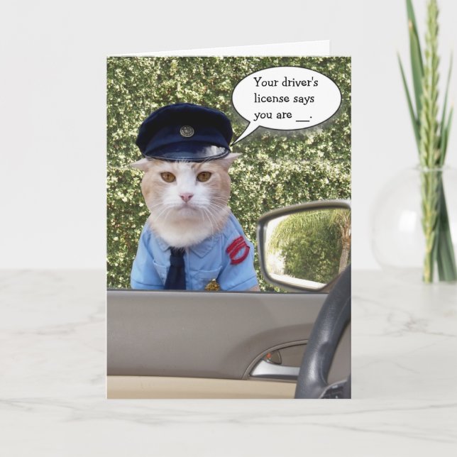 Anpassade Funny Officer Cat Birthday Kort (Framsida)