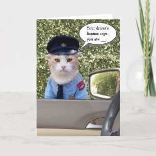 Anpassade Funny Officer Cat Birthday Kort