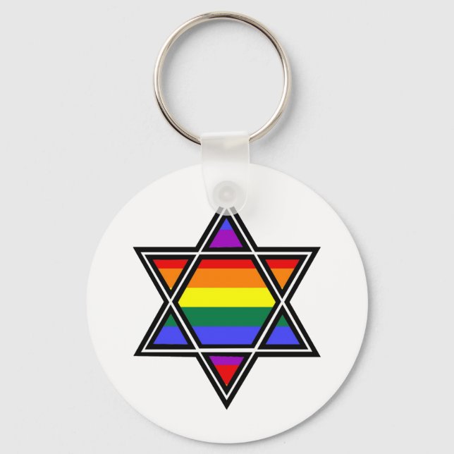 Anpassade Gay pride Rainbow Star of David Nyckelring (Framsida)
