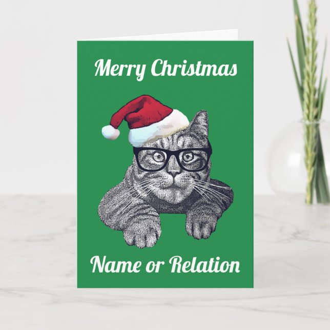 Anpassade Geek Cat-julkort Helgkort (Framsida)