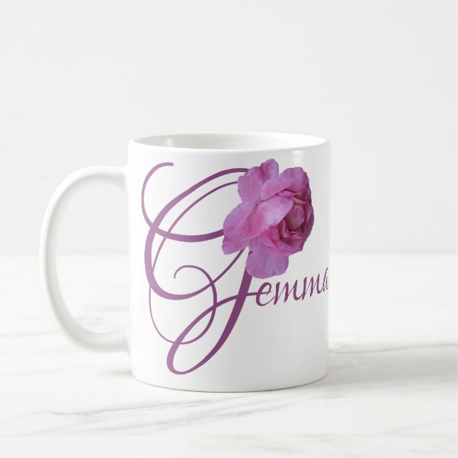 Anpassade Gemma namn rosa ros blommor boho Kaffemugg (Vänster)