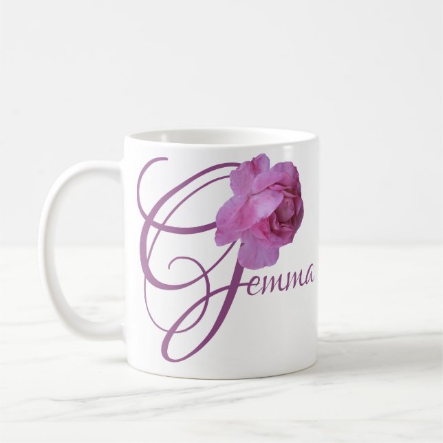 Anpassade Gemma namn söt rosa ros Kaffemugg (Vänster)
