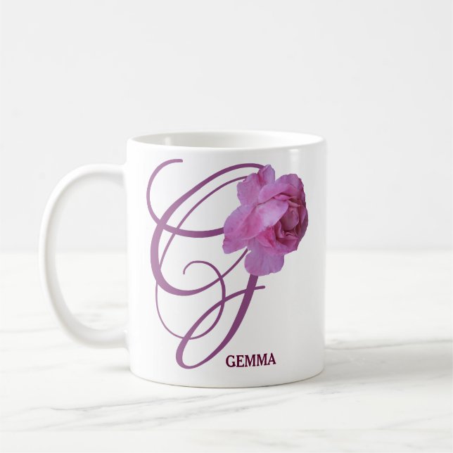 Anpassade Gemma namn söt rosa ros Kaffemugg (Vänster)