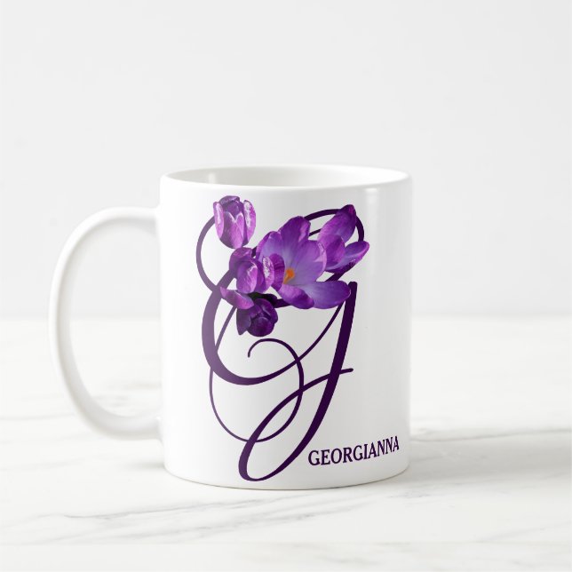 Anpassade Georgianna namn lila blommor Kaffemugg (Vänster)