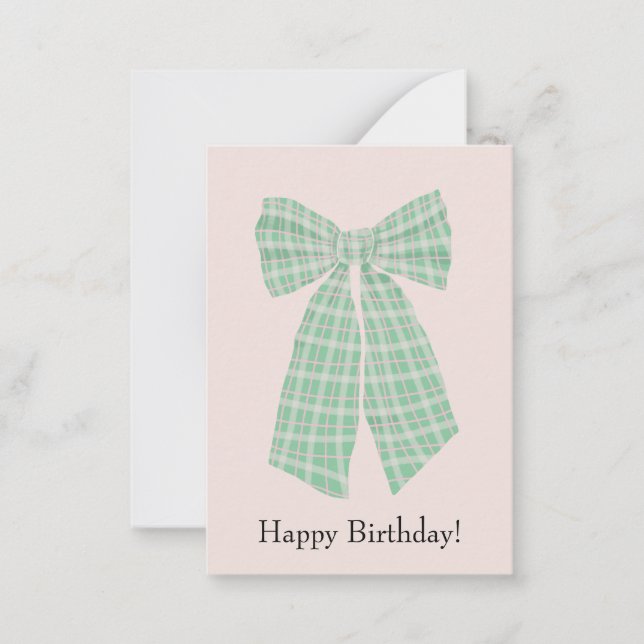 Anpassade Gingham Coquette Bow  födelsedag Anteckningskort (Framsida)
