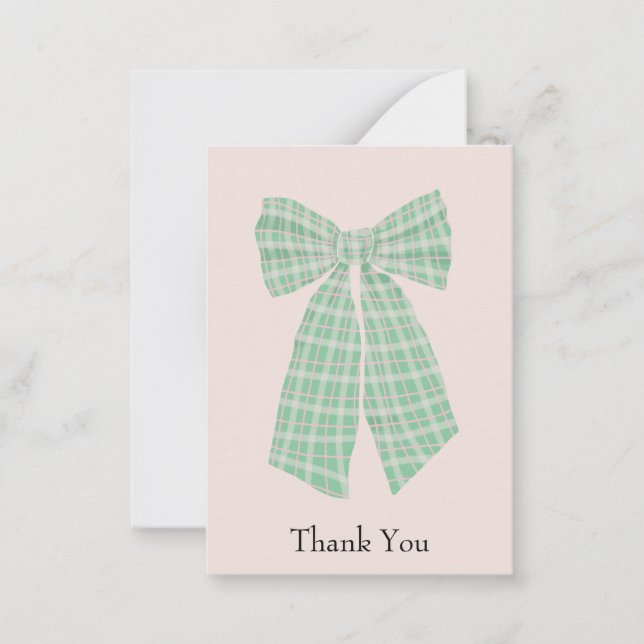 Anpassade Gingham Coquette Bow  Tack Anteckningskort (Framsida)