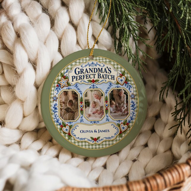 Anpassade Gingham Mormors Perfekta Parti Bilder Julgransprydnad Keramik (Skapare uppladdad)